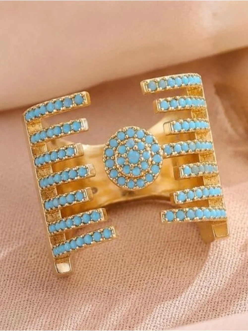 Western Ring Gold Turquoise Pave Open Ring - Women Jewelry